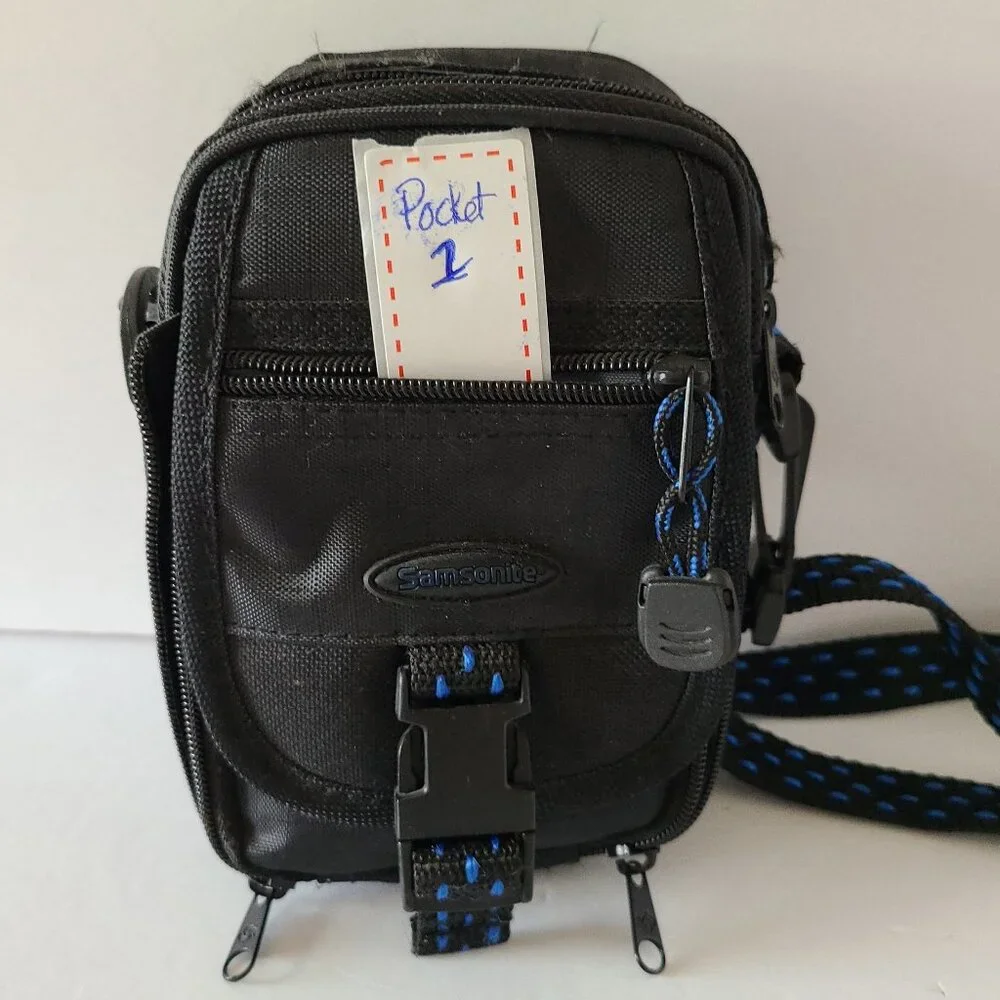 SAMSONITE JOURNEY 4 POCKET MEDIUM CAMERA PHOTO BAG BLUE/BLACK ADJUSTABLE. STRAP
